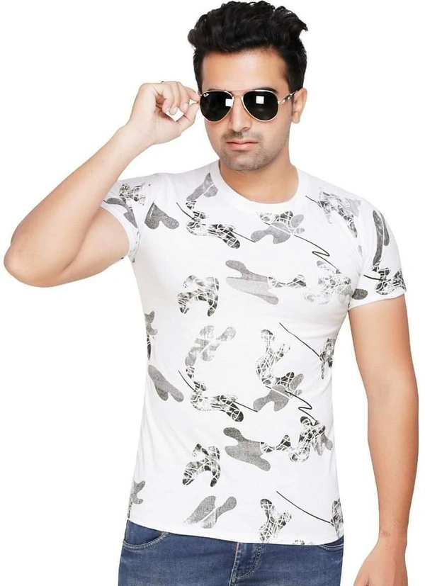 Cotton Blend Printed T-Shirt (Code: SC931957) - White , L, Sidhu Collection 