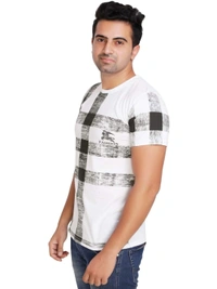 Cotton Blend Color Block T-Shirt (Code: SC931958)  - White , XL , Sidhu Collection 