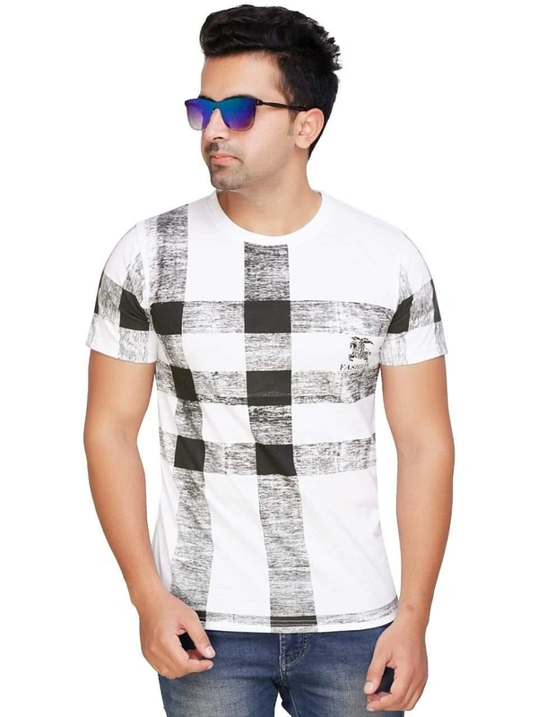 Cotton Blend Color Block T-Shirt (Code: SC931958)  - White , XL , Sidhu Collection 
