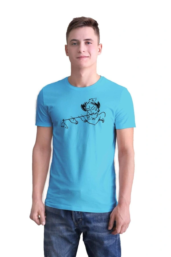  Cotton Blend Printed Half Sleeves Mens T-Shirt (Code: SC1928353)  - Sky, M, Sidhu Collection 