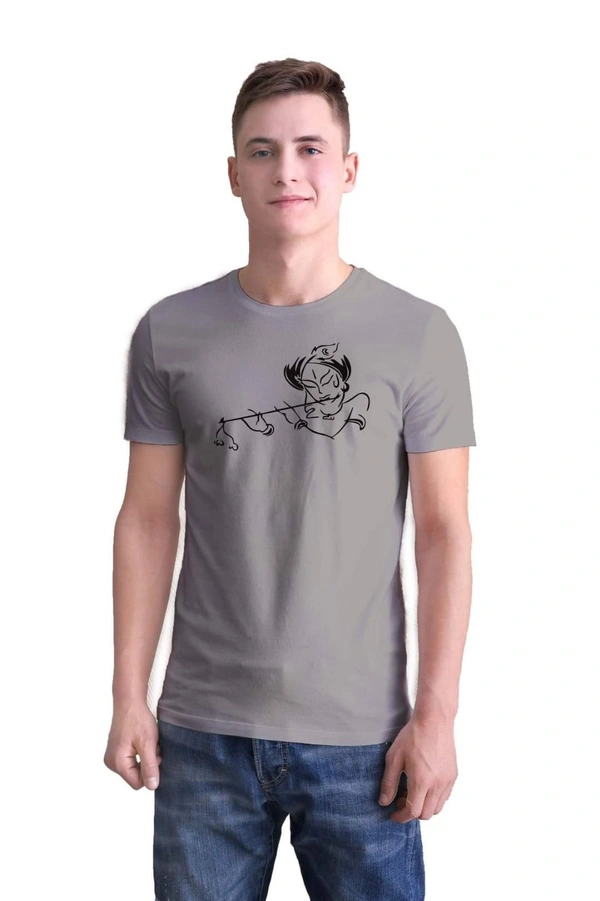 Cotton Blend Printed Half Sleeves Mens T-Shirt (Code: SC1928351)  - Grey, L, Sidhu Collection 