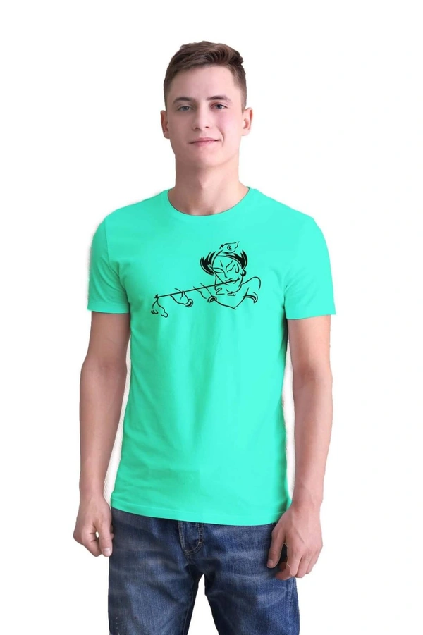 Cotton Blend Printed Half Sleeves Mens T-Shirt (Code: SC1928355) - Light Green , M, Sidhu Collection 