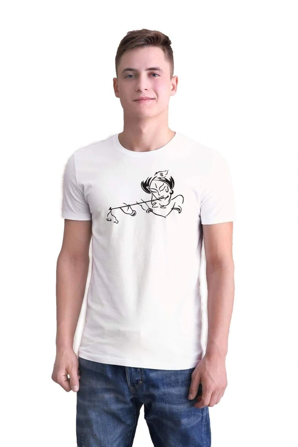 Cotton Blend Printed Half Sleeves Mens T-Shirt (Code: SC1928350) - White, M, Sidhu Collection 
