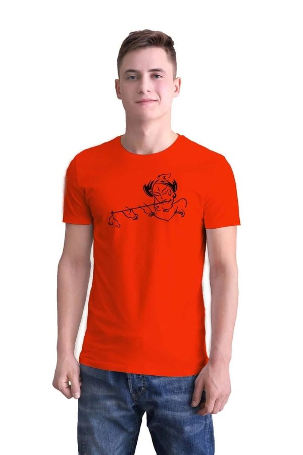 Cotton Blend Printed Half Sleeves Mens T-Shirt (Code: SC1928352) - Orange , XL , Sidhu Collection 