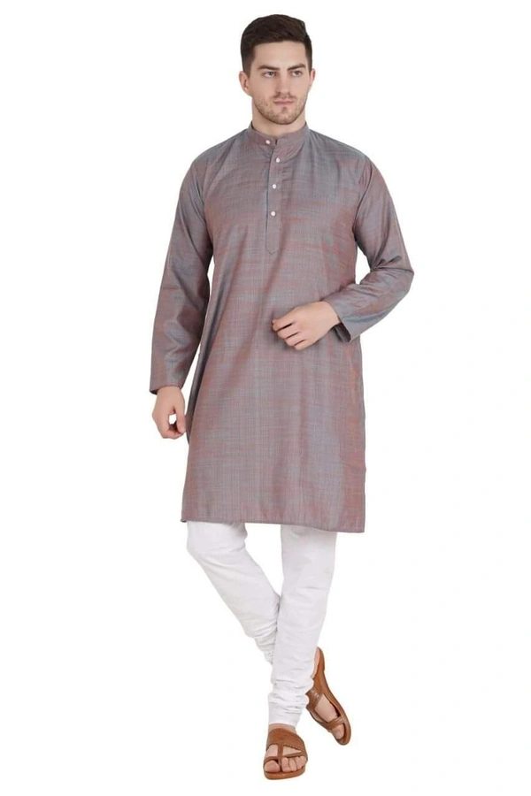 Cotton Blend Solid Full Sleeves Regular Fit Mens Kurta Pyjama (Code: SC1940863) - Grey , L, Sidhu Collection 