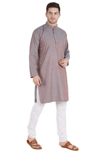  Cotton Blend Solid Full Sleeves Regular Fit Mens Kurta Pyjama (Code: SC1940863) - Grey , L, Sidhu Collection 