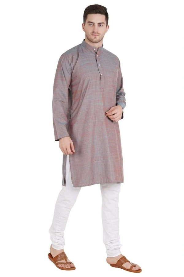  Cotton Blend Solid Full Sleeves Regular Fit Mens Kurta Pyjama (Code: SC1940863) - Grey , L, Sidhu Collection 