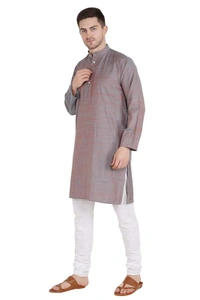  Cotton Blend Solid Full Sleeves Regular Fit Mens Kurta Pyjama (Code: SC1940863) - Grey, XL , Sidhu Collection 