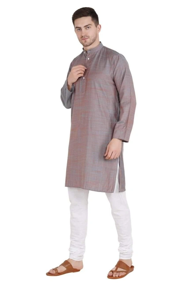  Cotton Blend Solid Full Sleeves Regular Fit Mens Kurta Pyjama (Code: SC1940863) - Grey, XL , Sidhu Collection 