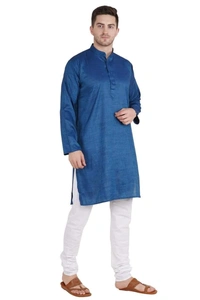 Cotton Blend Solid Full Sleeves Regular Fit Mens Kurta Pyjama (Code: SC1940868) - Dark Blue , M, Sidhu Collection 