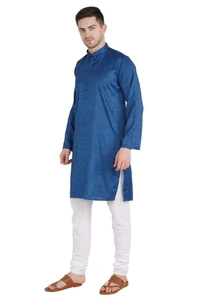Cotton Blend Solid Full Sleeves Regular Fit Mens Kurta Pyjama (Code: SC1940868) - Dark Blue , L, Sidhu Collection 