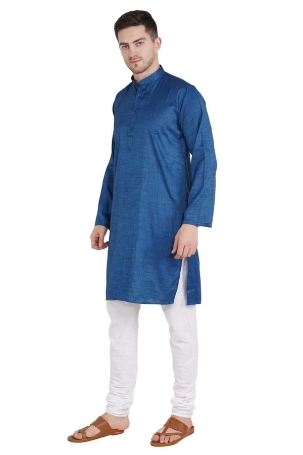 Cotton Blend Solid Full Sleeves Regular Fit Mens Kurta Pyjama (Code: SC1940868) - Dark Blue , L, Sidhu Collection 