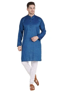 Cotton Blend Solid Full Sleeves Regular Fit Mens Kurta Pyjama (Code: SC1940868) - Dark Blue , XXL , Sidhu Collection 
