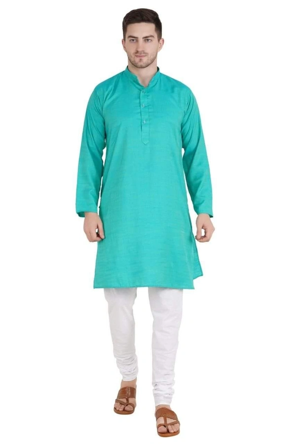 Cotton Blend Solid Full Sleeves Regular Fit Mens Kurta Pyjama (Code: SC1940867) - Blue, M, Sidhu Collection 