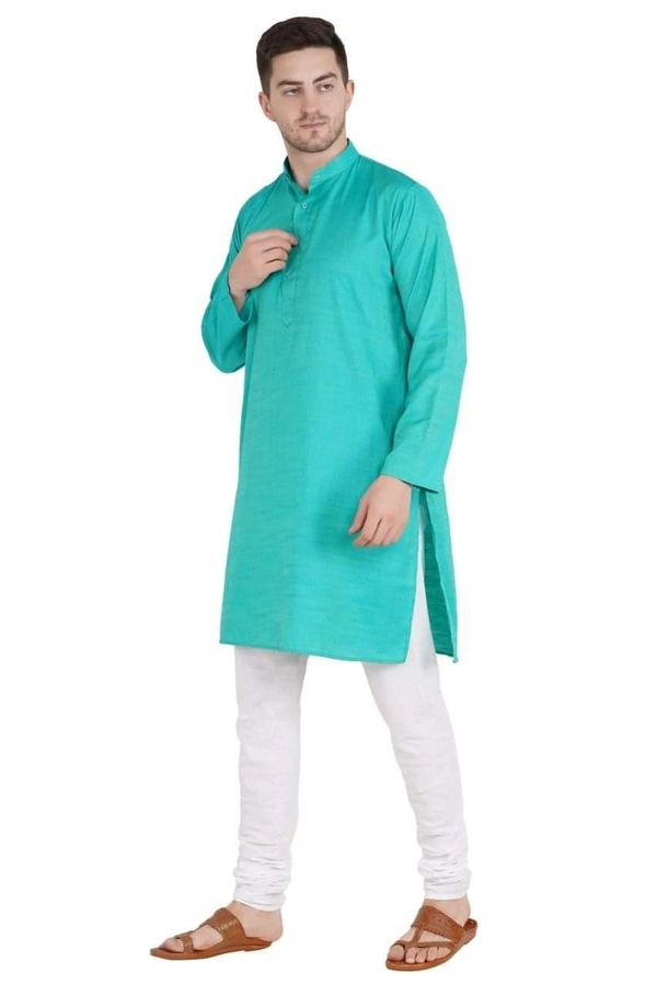 Cotton Blend Solid Full Sleeves Regular Fit Mens Kurta Pyjama (Code: SC1940867) - Blue, XL , Sidhu Collection 