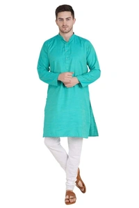Cotton Blend Solid Full Sleeves Regular Fit Mens Kurta Pyjama (Code: SC1940867) - Blue, XL , Sidhu Collection 