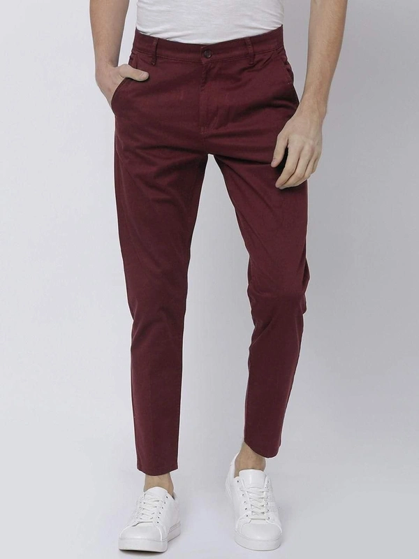 Cotton Solid Slimt Fit Casual Trouser (Code: SC1821761) - Red, 30, Sidhu Collection 