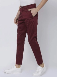 Cotton Solid Slimt Fit Casual Trouser (Code: SC1821761) - Red, 32, Sidhu Collection 