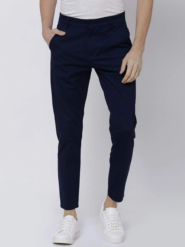 Cotton Solid Slimt Fit Casual Trouser (Code: SC1821760) - Navy Blue , 32, Sidhu Collection 