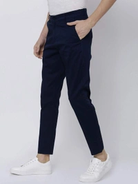 Cotton Solid Slimt Fit Casual Trouser (Code: SC1821760) - Navy Blue , 32, Sidhu Collection 