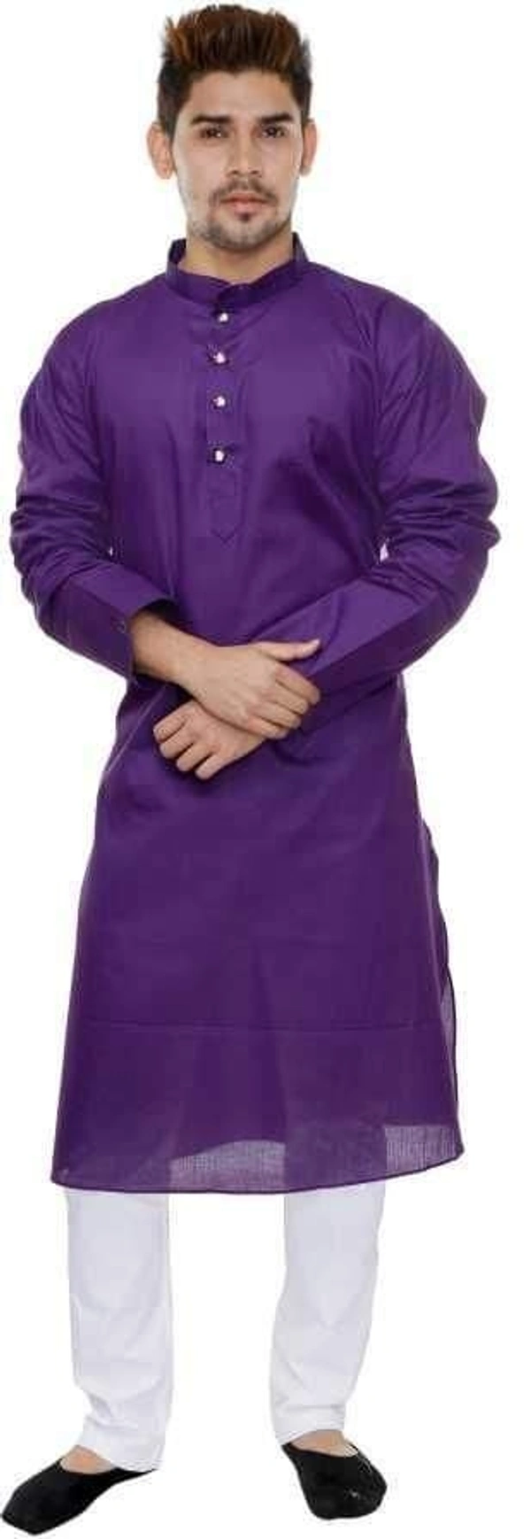Cotton Solid Full Sleeves Straight Fit Kurta Set (Code: SC1754001) - Purple , XL , Sidhu Collection 