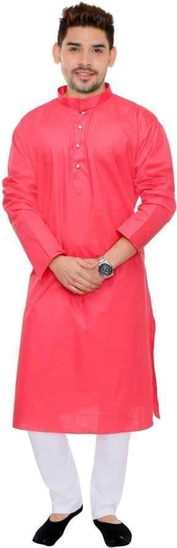 Cotton Solid Full Sleeves Straight Fit Kurta Set (Code: SC1754003) - Pink, M, Sidhu Collection 