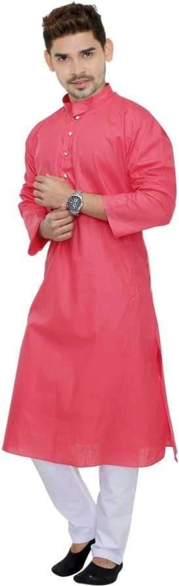 Cotton Solid Full Sleeves Straight Fit Kurta Set (Code: SC1754003) - Pink , L, Sidhu Collection 