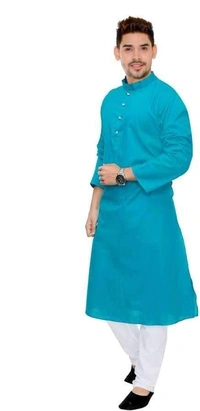 Cotton Solid Full Sleeves Straight Fit Kurta Set (Code: SC1754002) - Blue, L, Sidhu Collection 