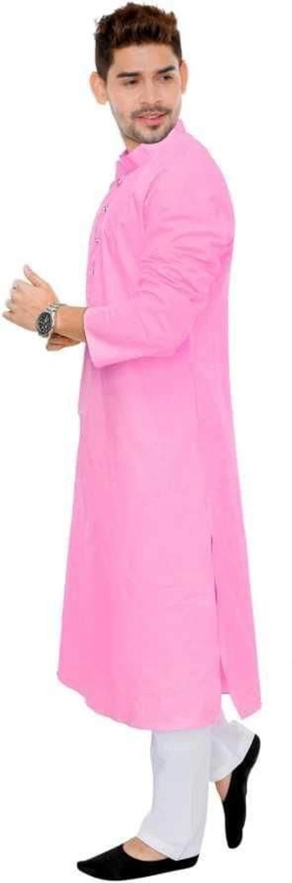 Cotton Solid Full Sleeves Straight Fit Kurta Set (Code: SC1754004) - Pink, L, Sidhu Collection 