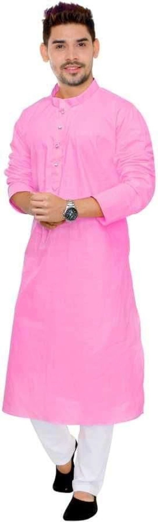 Cotton Solid Full Sleeves Straight Fit Kurta Set (Code: SC1754004) - Pink , XL , Sidhu Collection 
