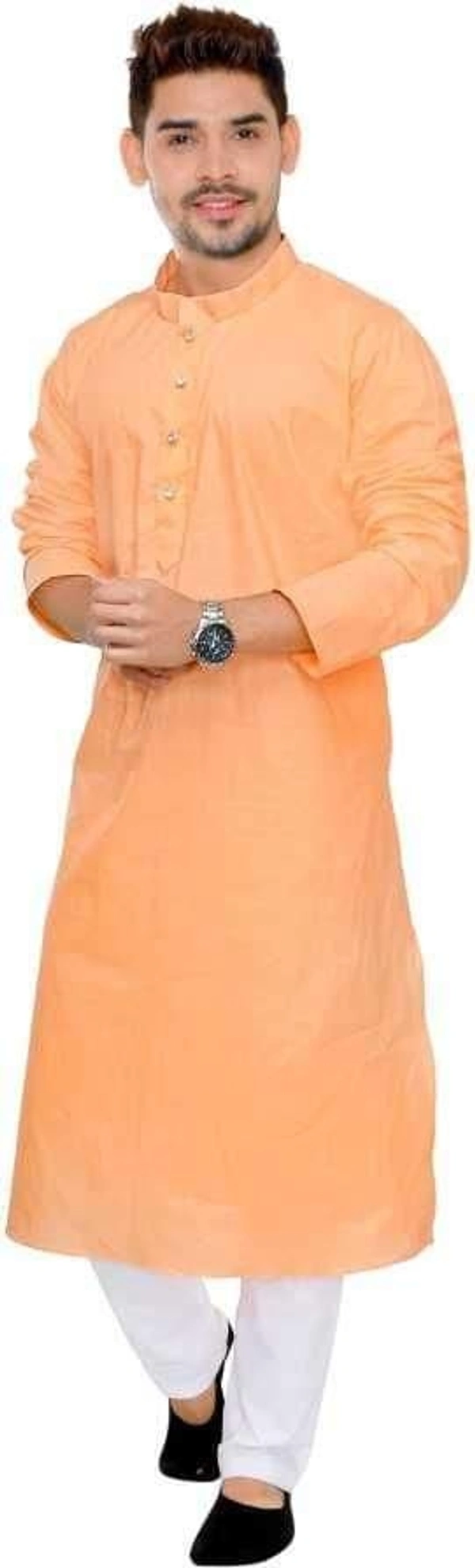 Cotton Solid Full Sleeves Straight Fit Kurta Set (Code: SC1754006) - Peach, XXL , Sidhu Collection 