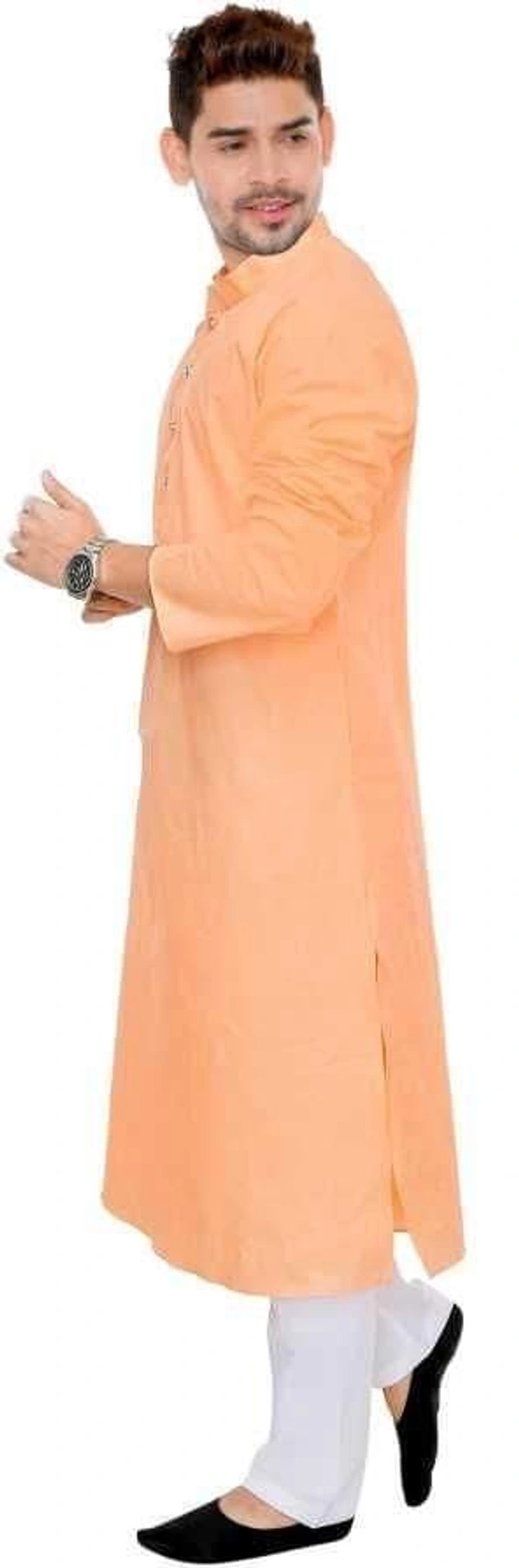 Cotton Solid Full Sleeves Straight Fit Kurta Set (Code: SC1754006) - Peach, XXL , Sidhu Collection 