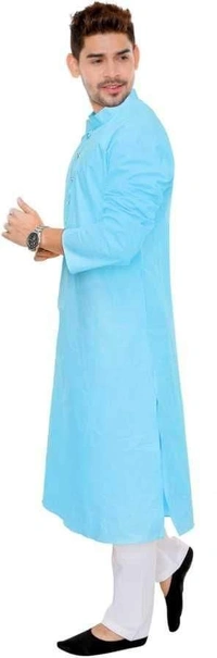 Cotton Solid Full Sleeves Straight Fit Kurta Set (Code: SC1754005) - Blue, L, Sidhu Collection 