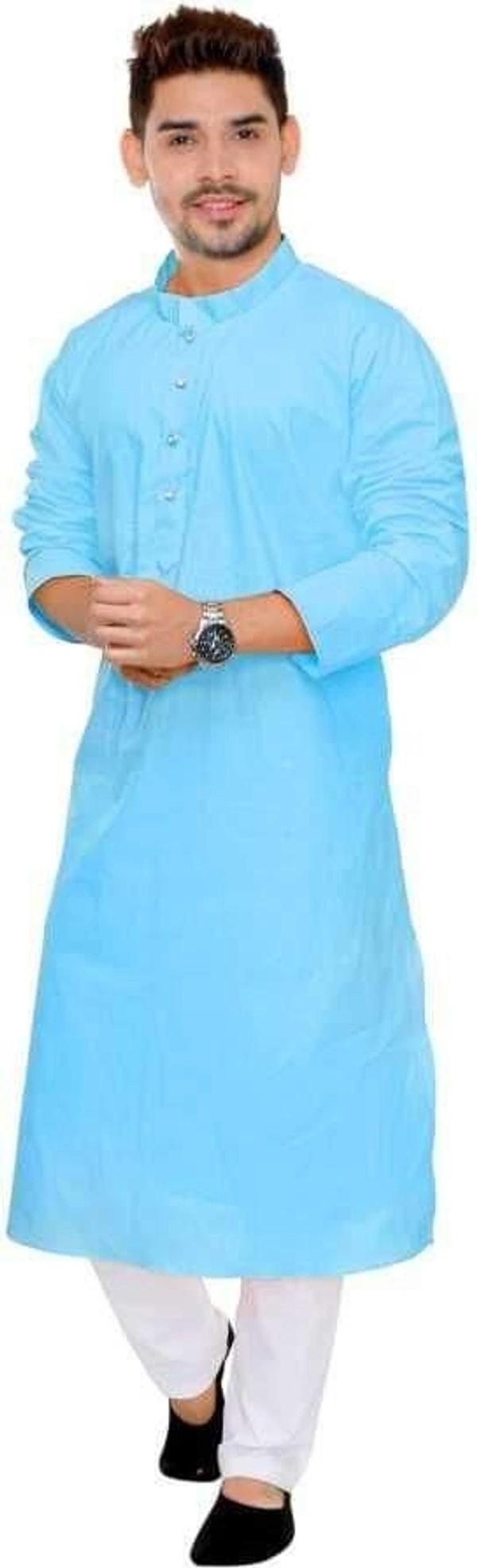Cotton Solid Full Sleeves Straight Fit Kurta Set (Code: SC1754005) - Blue , XL , Sidhu Collection 