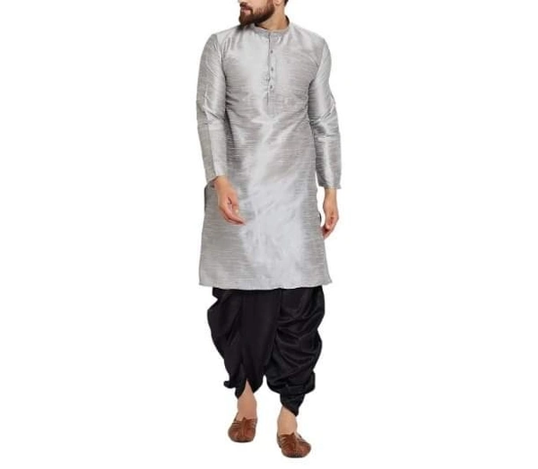 Dupion Silk Solid Straight Kurta with Dhoti (Code: SC460453) - L, Sidhu Collection 