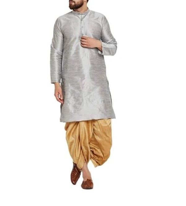  Dupion Silk Solid Straight Kurta with Dhoti (Code: SC460454) - XL , Sidhu Collection 