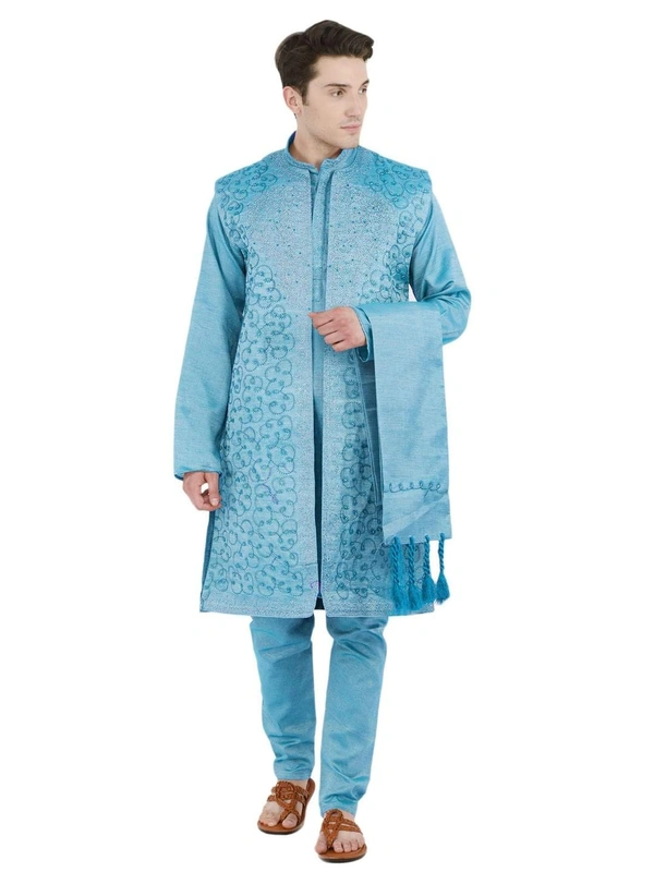 Polyester Printed Regular Fit Kurta with Churidar (Code: SC706198) - Sky, M, Sidhu Collection 