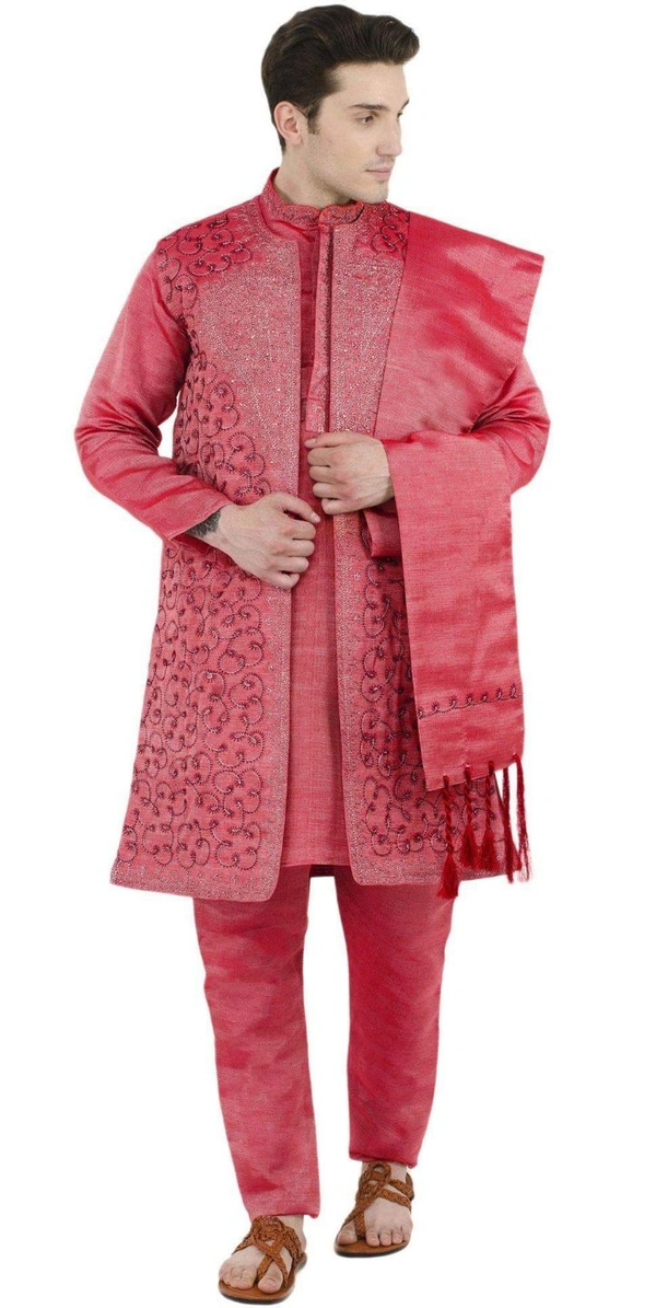 Polyester Printed Regular Fit Kurta with Churidar (Code: SC706195) - Pink, M, Sidhu Collection 