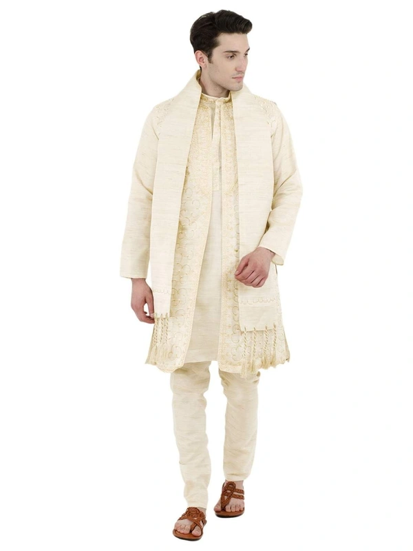  Polyester Printed Regular Fit Kurta with Churidar (Code: SC706196) - White , XL , Sidhu Collection 