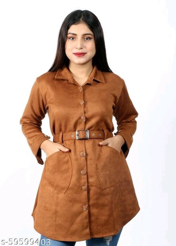 WOMEN COAT WITH BELT (SCS59599403)  - L, Sidhu Collection 