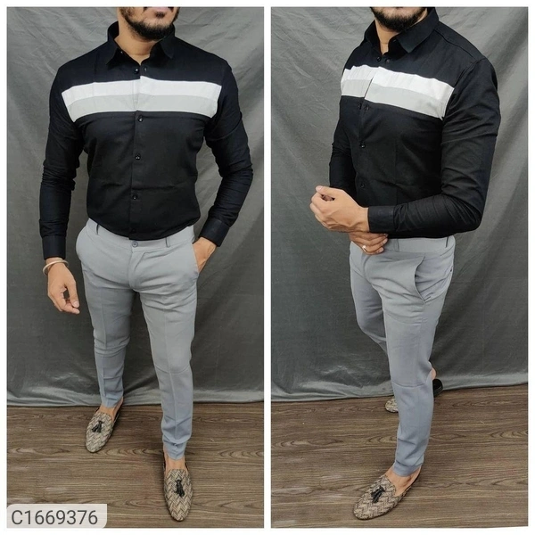  Lycra Color block Full Sleeves Slim Fit Casual Shirt (SC1669376)  - XL , Sidhu Collection 