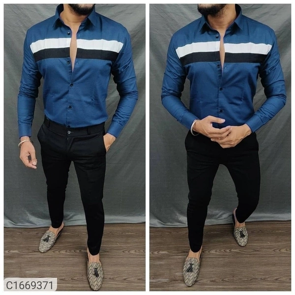  Lycra Color block Full Sleeves Slim Fit Casual Shirt (SC1669371)  - M, Sidhu Collection 