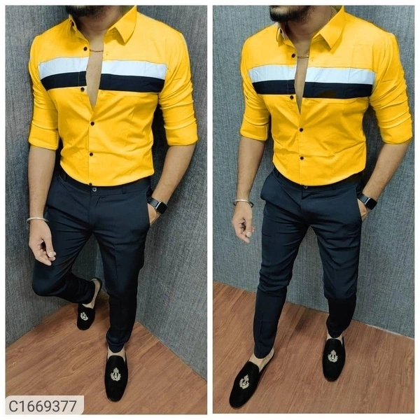  Lycra Color block Full Sleeves Slim Fit Casual Shirt (SC1669377)  - M, Sidhu Collection 