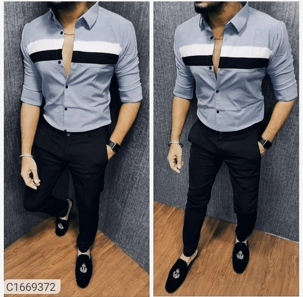  Lycra Color block Full Sleeves Slim Fit Casual Shirt (SC1669372)  - XL , Sidhu Collection 