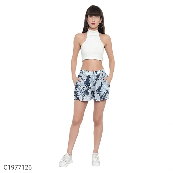 Women's Rayon Floral Shorts (SC1977126)  - S, Sidhu Collection 