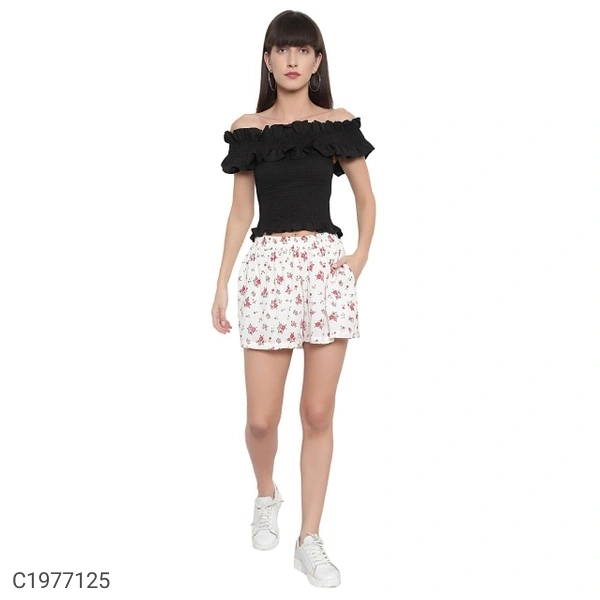 Women's Rayon Floral Shorts (SC1977125)  - M, Sidhu Collection 