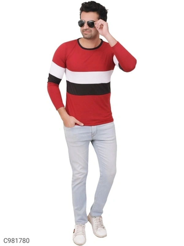Cotton Blend Color Block T-Shirt (SC981780)  - L , Sidhu Collection 