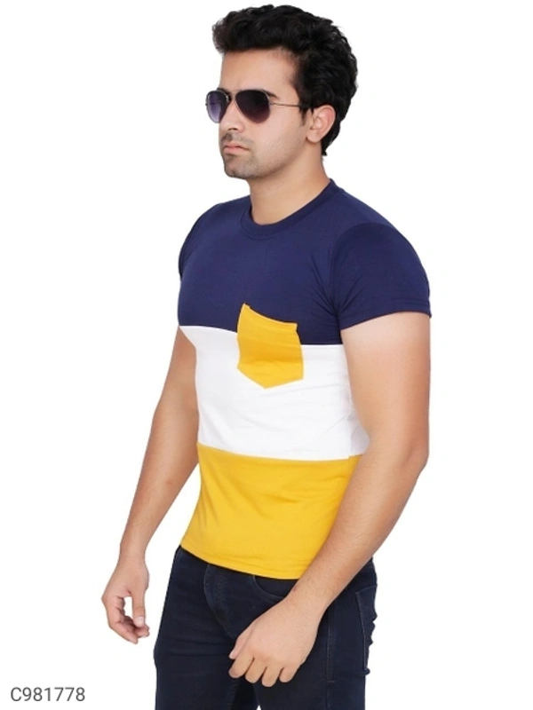 Cotton Blend Color Block T-Shirt (SC981778)  - S, Sidhu Collection 