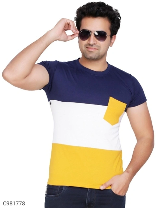 Cotton Blend Color Block T-Shirt (SC981778)  - M, Sidhu Collection 