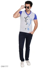 Cotton Blend Color Block T-Shirt (SC981777)  - S, Sidhu Collection 